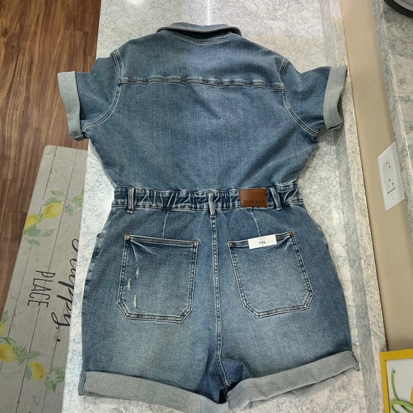 Judy Blue Denim Romper JB150244 MD 1XL Medium Blue Button Front Distressed Short - Picture 11 of 14